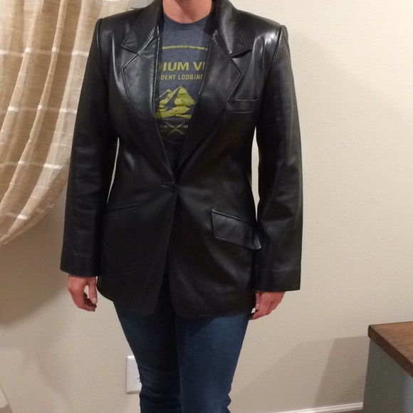 NWT Black Linda Allard Ellen Tracy Leather Blazer - Picture 6 of 7